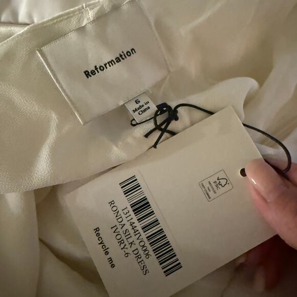 New Reformation Ronda Silk Dress Ivory - Picture 6 of 7